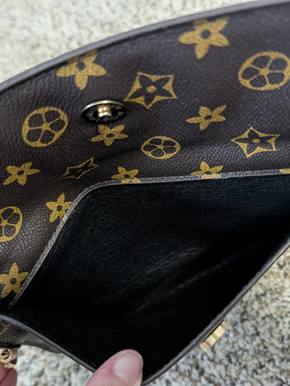 Brown and Gold Monogram Wristlet Clutch